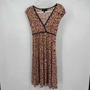 Connected Apparel Womens Babydoll Geometric Print Midi Dress Size 10 Boho Retro